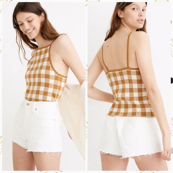 Madewell Tops - Madewell Womens Gingham Apron Sweater Knit Tank Top Antique Gold Size Large
